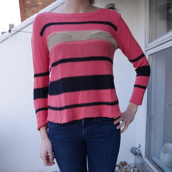 Maje Pink/Gold/Black Striped Sweater, Like New - Picture 1 of 5